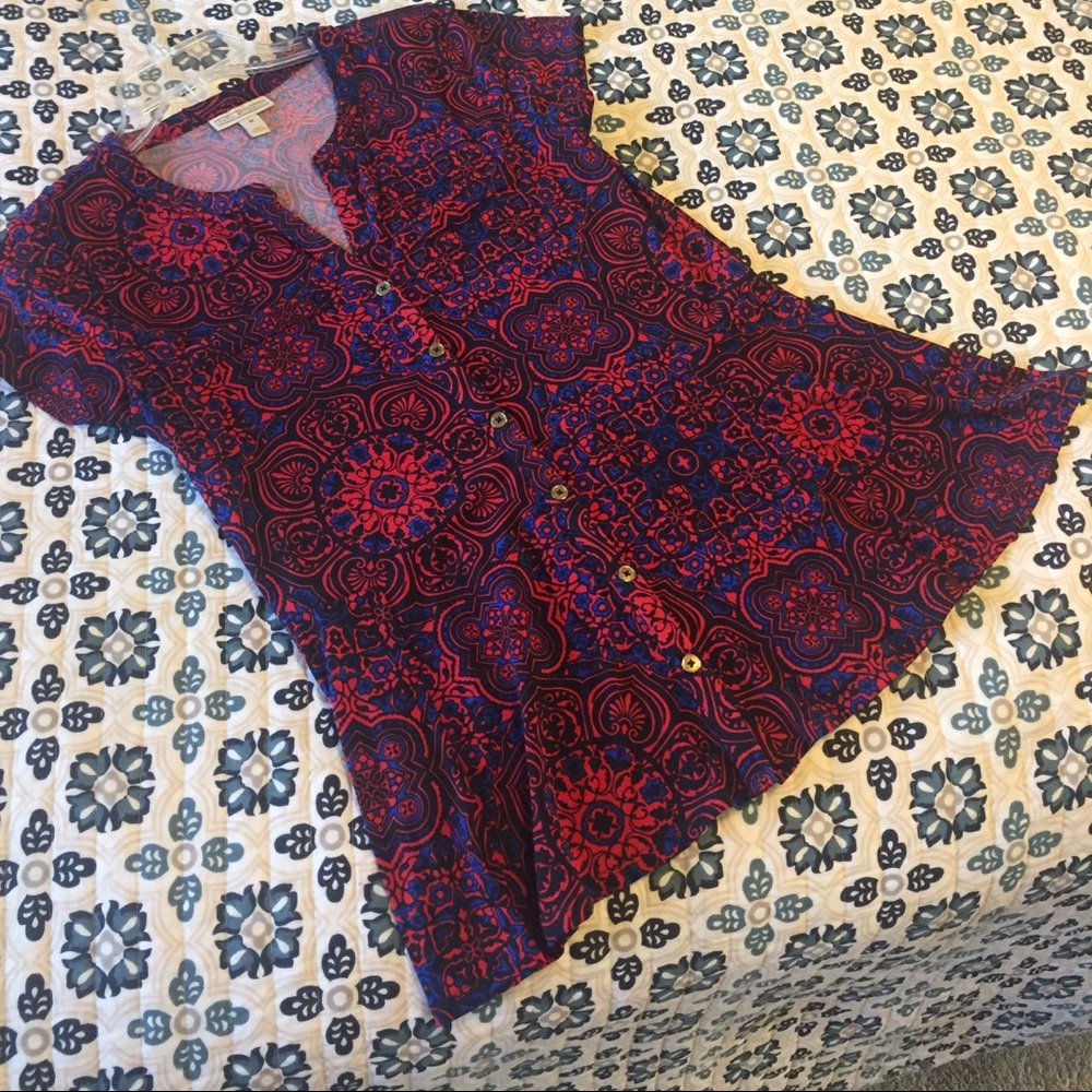 Red and blue dressy blouse